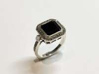 Bague Onyx & Opales, arg 925