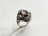 Bague Quartz Fume & Grenat, arg 925