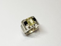 Bague Quartz Limon & Onyx, arg 925