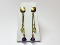 Boucles d'oreilles Améthyste & Peridot, or 750 