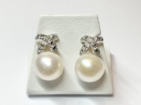 Boucles d'oreilles nœud Diamants & Perles, or 750