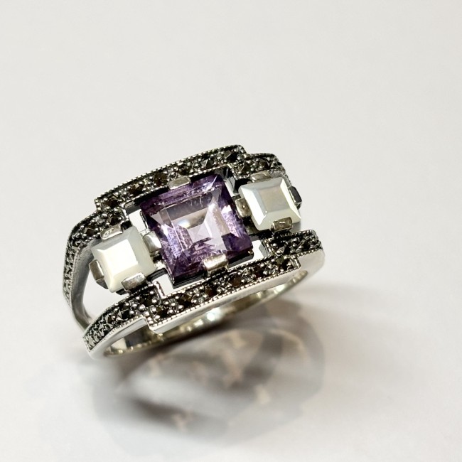 Bague Améthyste & Nacre, arg 925