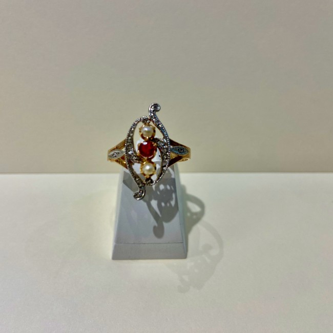 Bague ancienne 2 ors rubis et perles