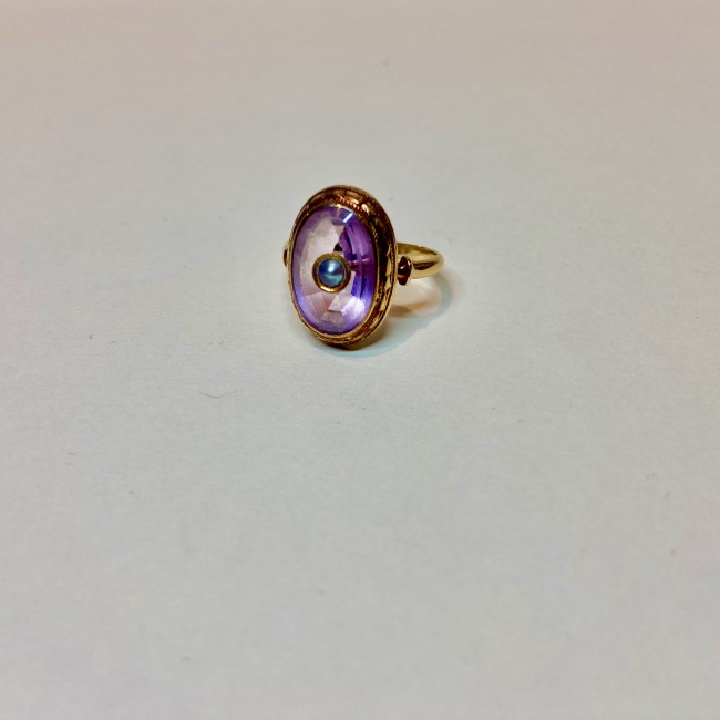 Bague ancienne or 750 améthyste perle