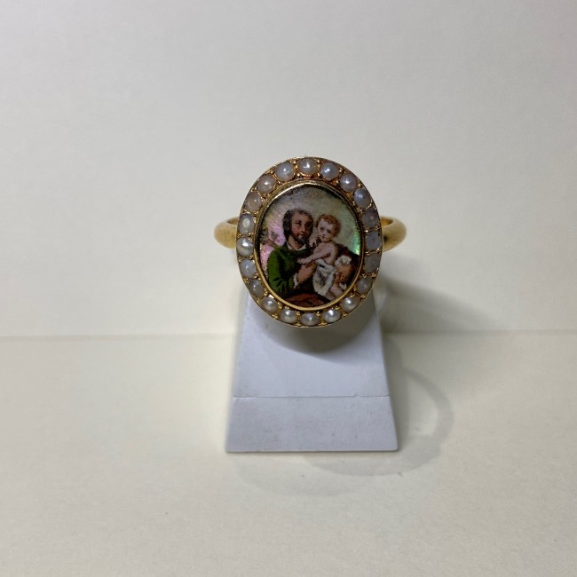 Bague ancienne or 750 miniature St Christophe