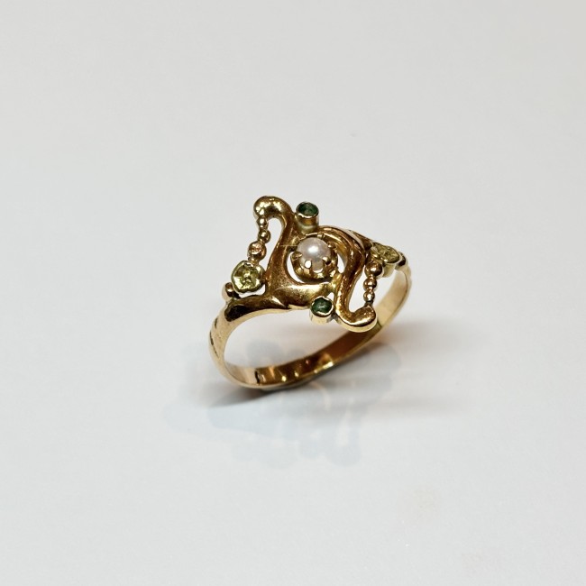 Bague ancienne Perle, or 750 