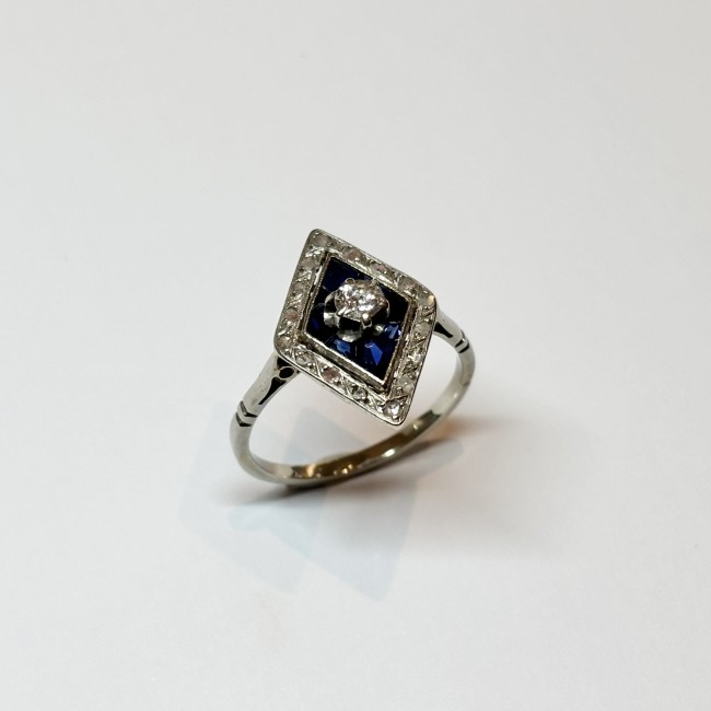 Bague ancienne Saphirs & Diamants, or 750 