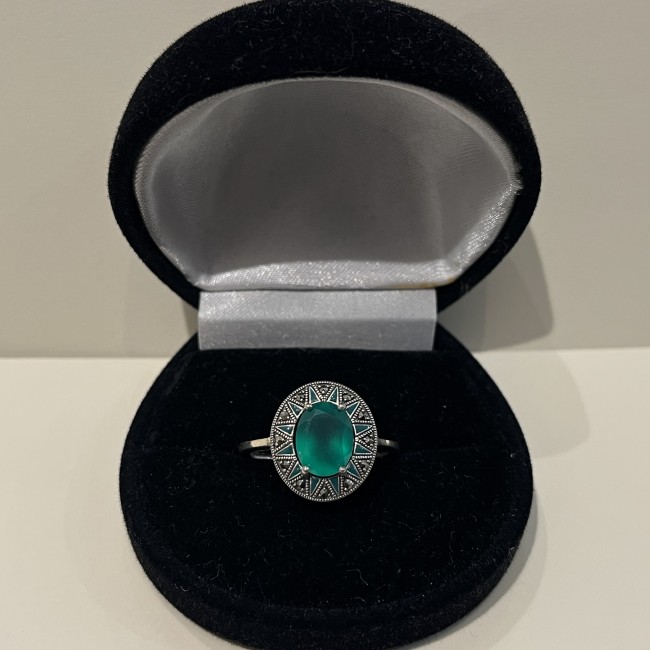 Bague argent 925 agate verte 