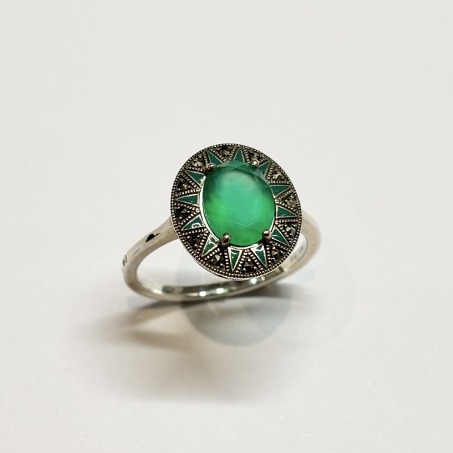 Bague argent 925 agate verte 