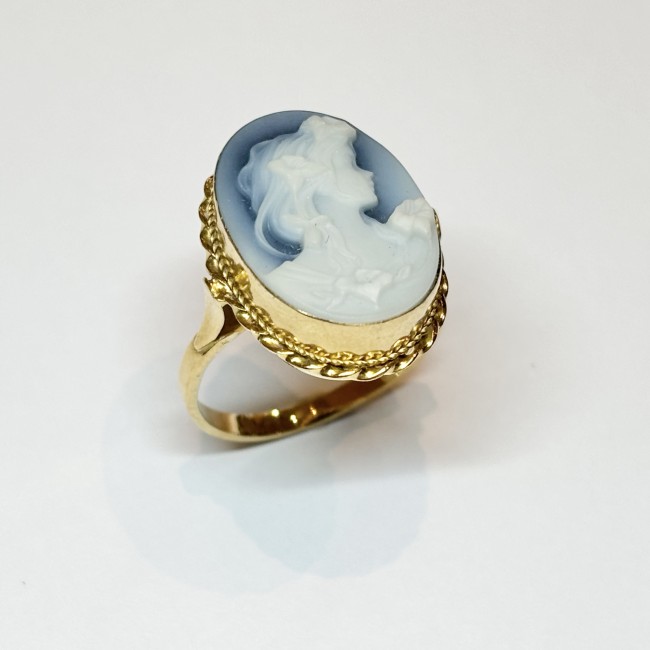 Bague Camée et Agate bleu, or 750