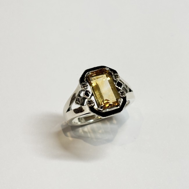 Bague citrine et émail arg 925