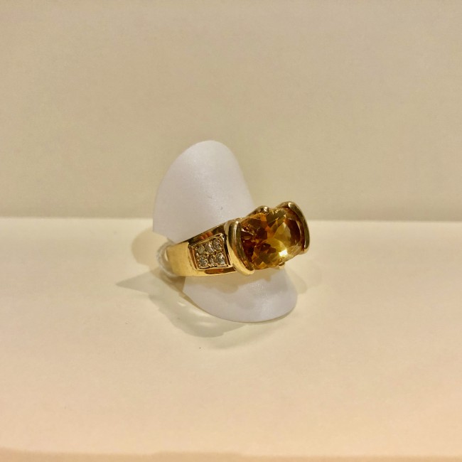 Bague citrine or 750 et diamants