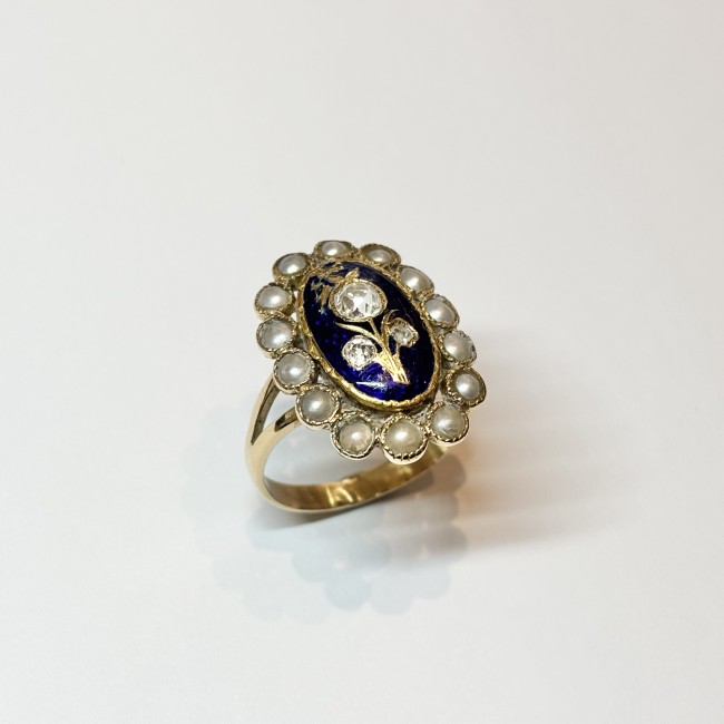 Bague Email, Perles & Diamants, or 750