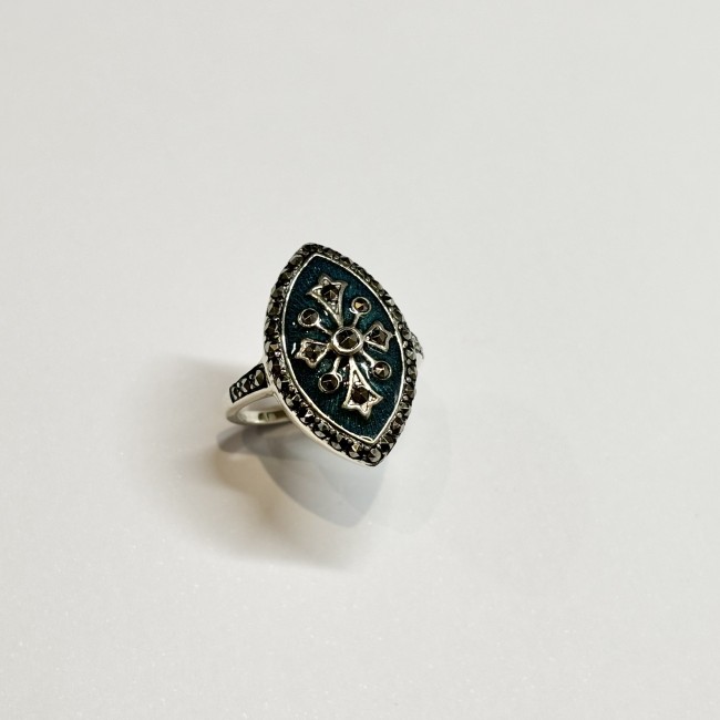 Bague émail verte arg 925