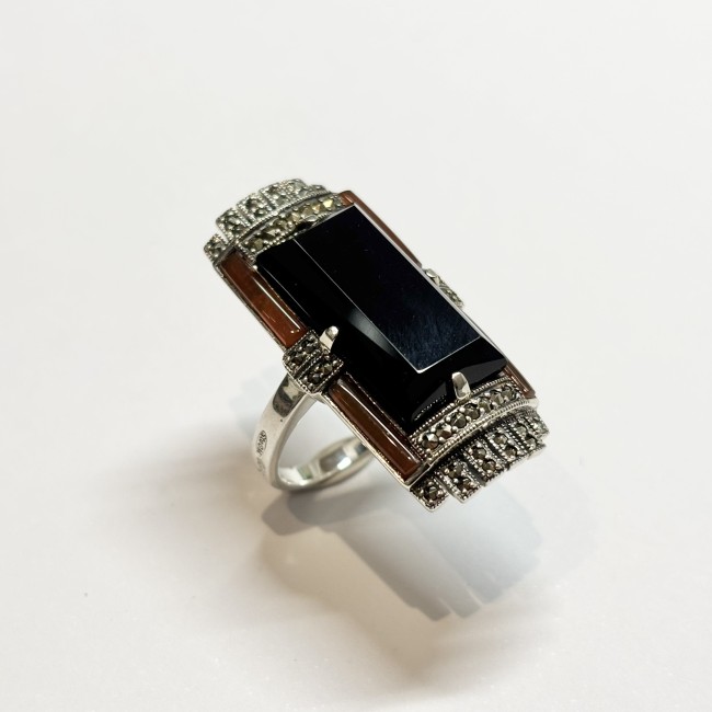 Bague Onyx & Cornaline, arg 925