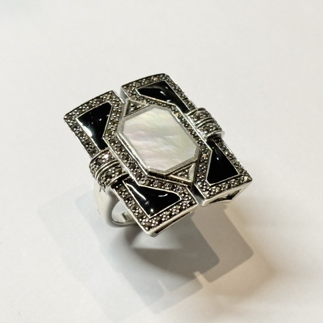 Bague Opale & Onyx, arg 925