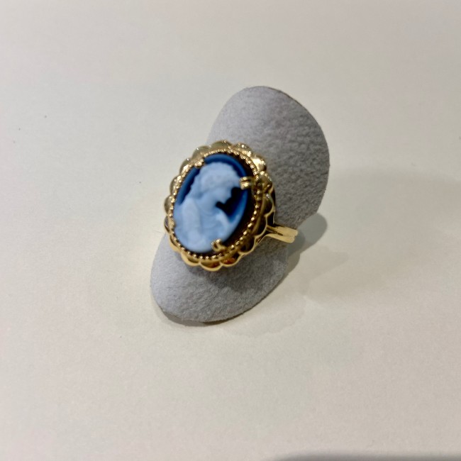 Bague or 750 camée bleu