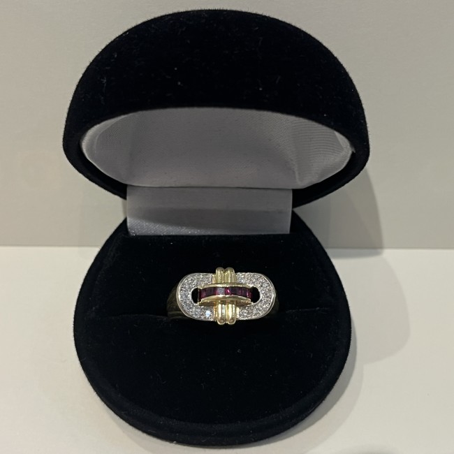 Bague or 750 diamants & rubis