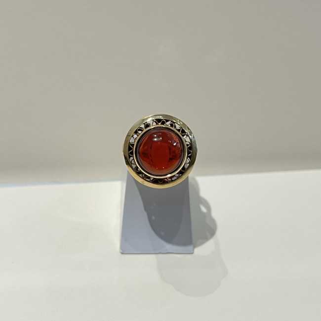 Bague or 750 grenat rond