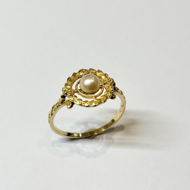Bague perle, or jaune 750
