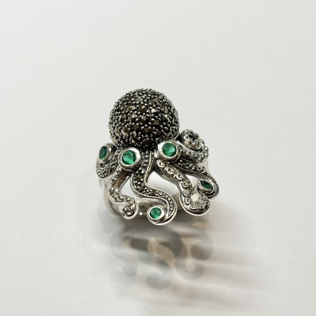 Bague pieuvre arg 925 & agate verte 