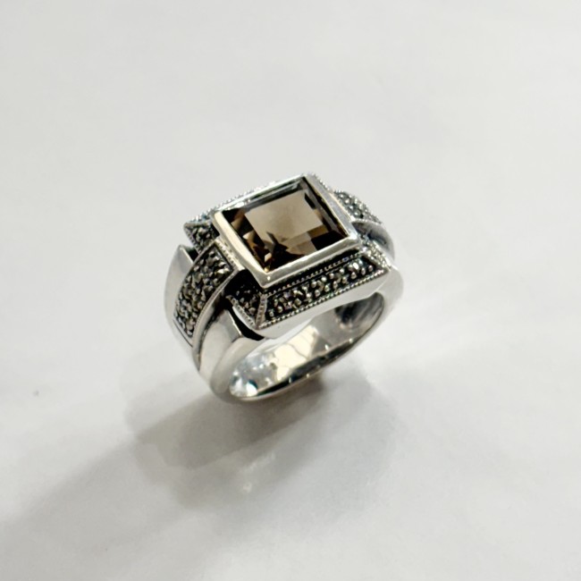 Bague quartz fumé arg 925