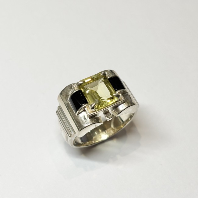 Bague Quartz Limon & Onyx, arg 925