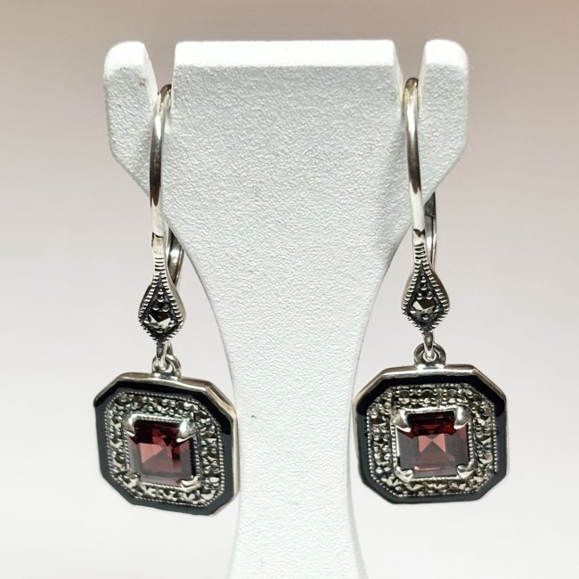 Boucle d'oreilles Grenat & Email, arg 925