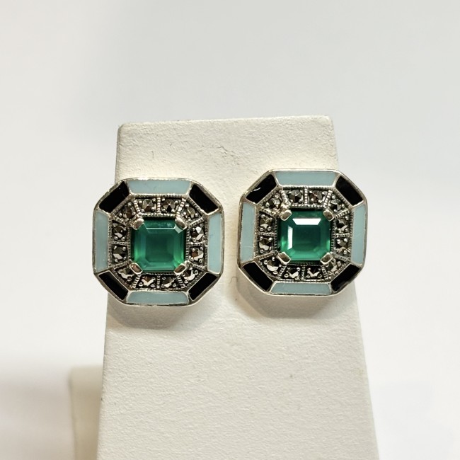 Boucles d'oreilles agates & émail arg 925