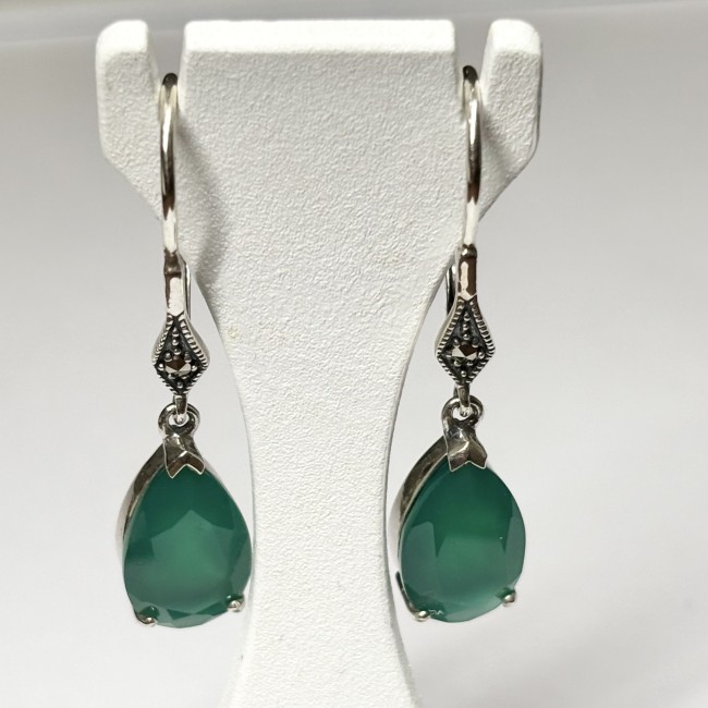 Boucles d'oreilles agates vertes arg 925