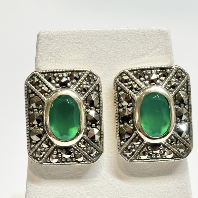 Boucles d'oreilles agates vertes arg 925