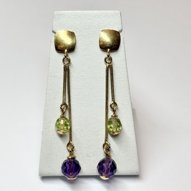 Boucles d'oreilles Améthyste & Peridot, or 750 