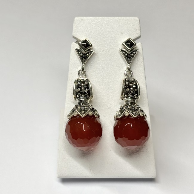 Boucles d'oreilles boules Cornaline, arg 925