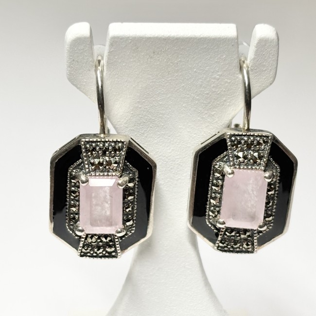 Boucles d'oreilles en quartz rose arg 925 