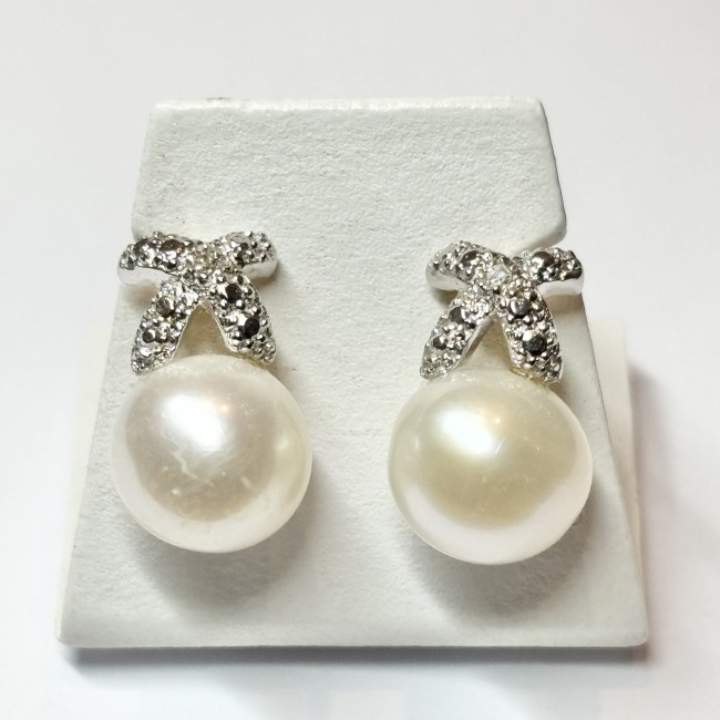 Boucles d'oreilles nœud Diamants & Perles, or 750