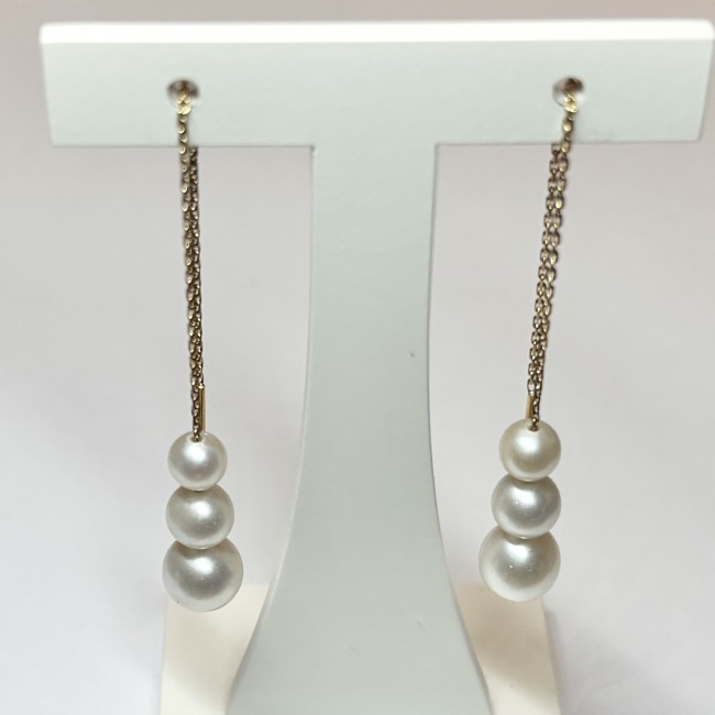 Boucles d'oreilles pendantes Perles, or 750