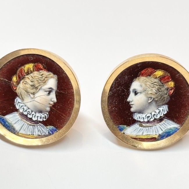 Boutons de manchettes anciens Email, or 750