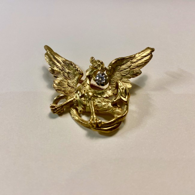 Broche aigle empire or 750 diamant