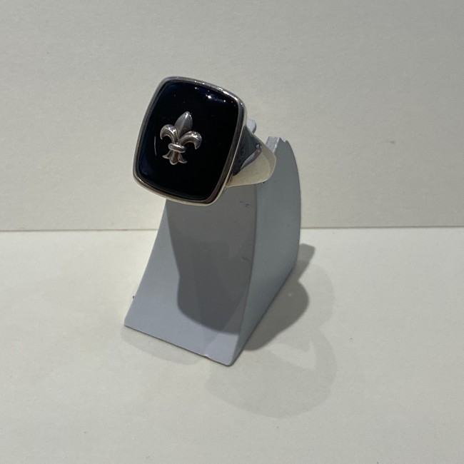 Chevalière fleur de lys onyx et argent 925