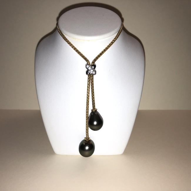 Collier perles de Tahiti or 750 diamants