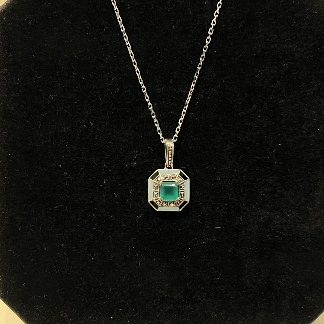 Pendentif argent 925 agate verte