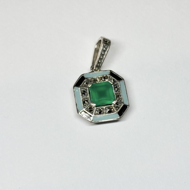 Pendentif argent 925 agate verte