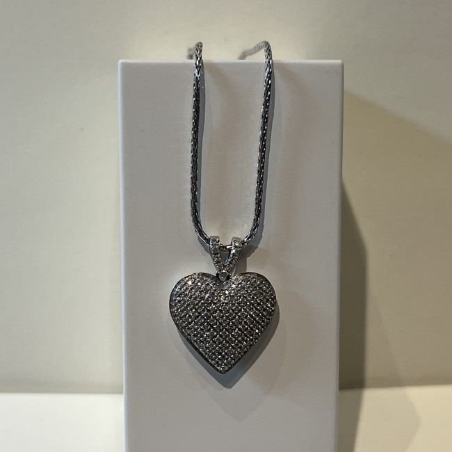 Pendentif coeur or gris 750 & diamants