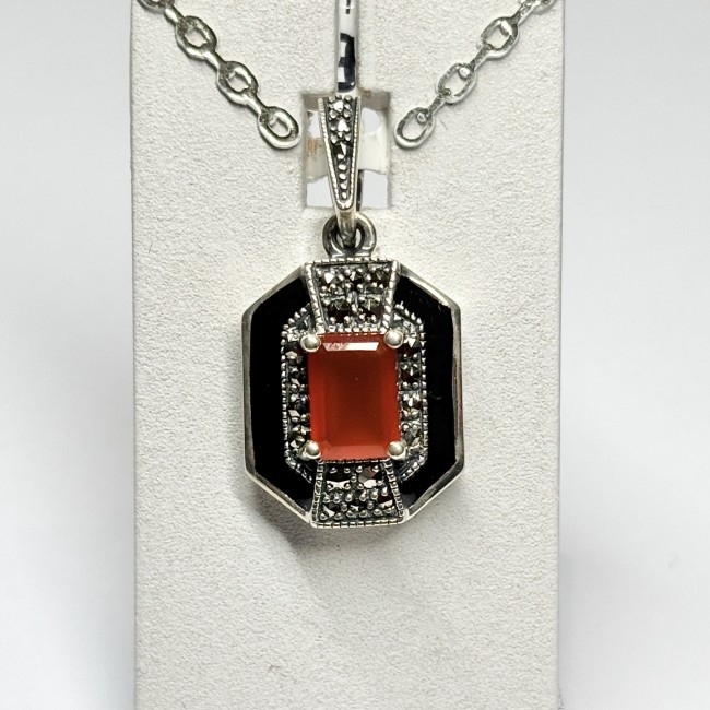 Pendentif Cornaline & Email, arg 925