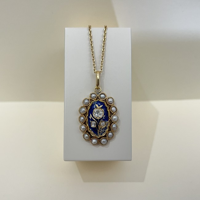 Pendentif Email & Perles & Diamants