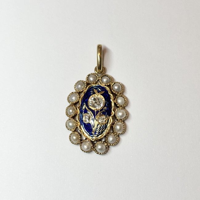 Pendentif Email, Perles & Diamants, or 750 