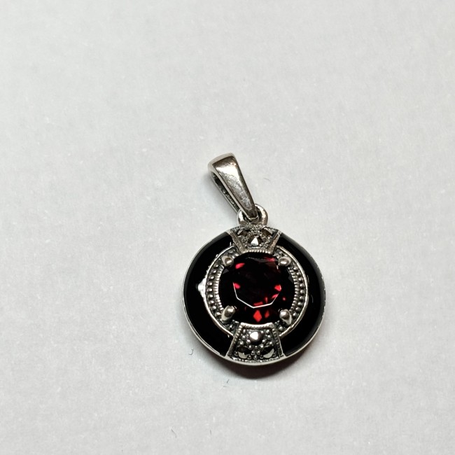 Pendentif Grenat & Email, arg 925