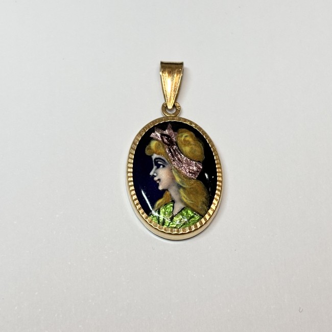 Pendentif mignature Email, or 750