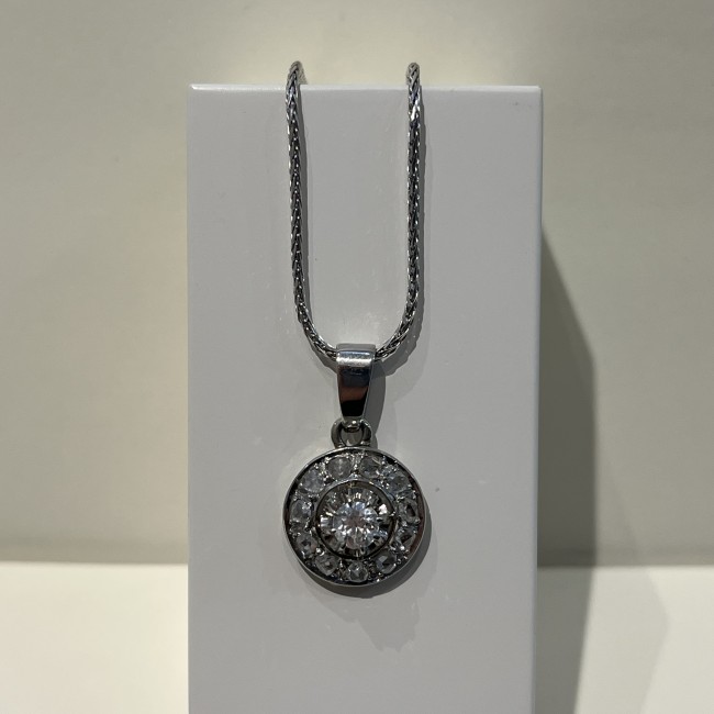 Pendentif rond or gris 750 & diamants